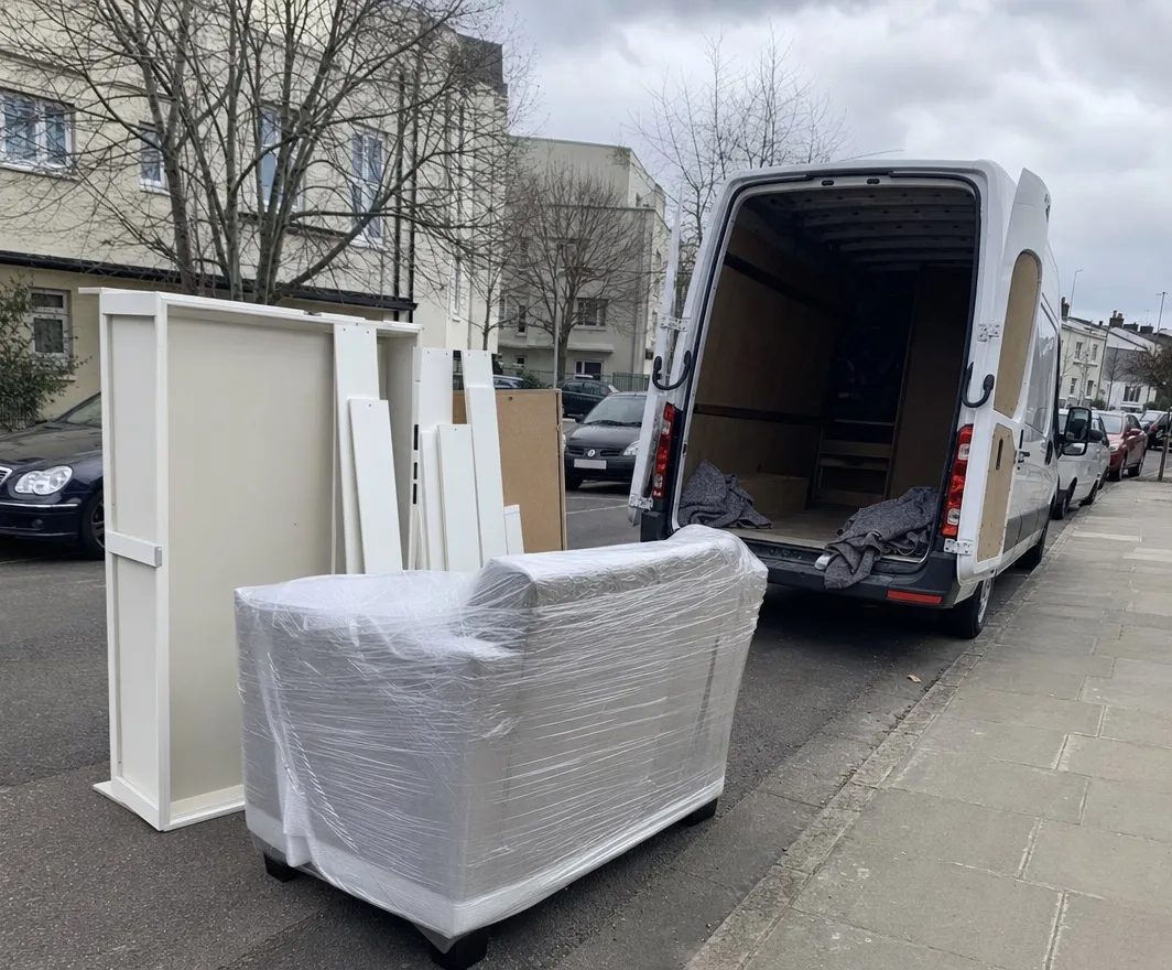 Team von Räumung365 mit Firmentransporter beim Verladen